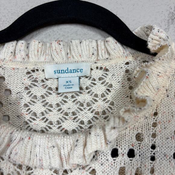 Sundance XS Open Knit Chunky Ruffled Neck Sweater Ivory Speckle 100% Cotton - Picture 6 of 7